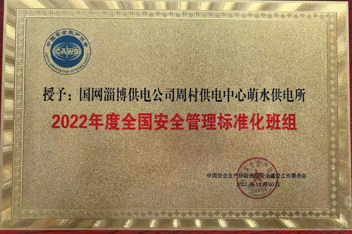 國網(wǎng)淄博供電公司一班組獲評2022年度全國安全管理標準化班組